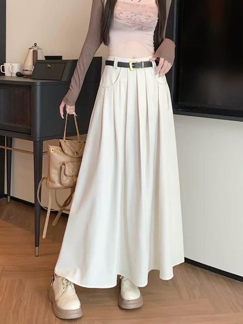 HELLO FASHION Long A-Line Skirts With Belt
